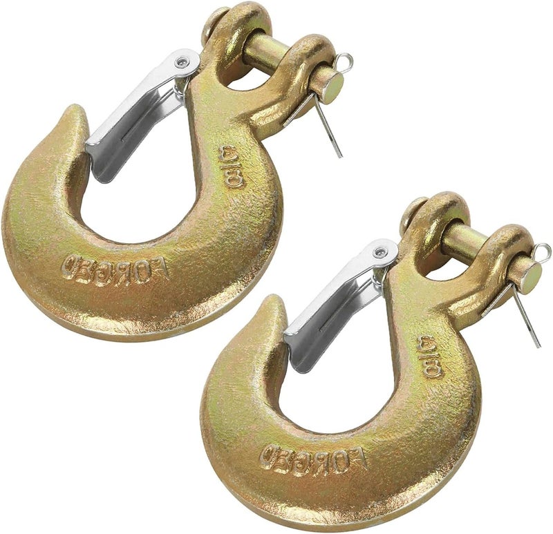 Yision 2PCS 3/8 Inch Clevis Slip Hook with Safety Latch, G70 Forged Steel for Trailer, Heavy Duty Chain Hooks Deck Hauler Receiver Hitches Trailer,18,000lbs Capacity, Gold - Image 1